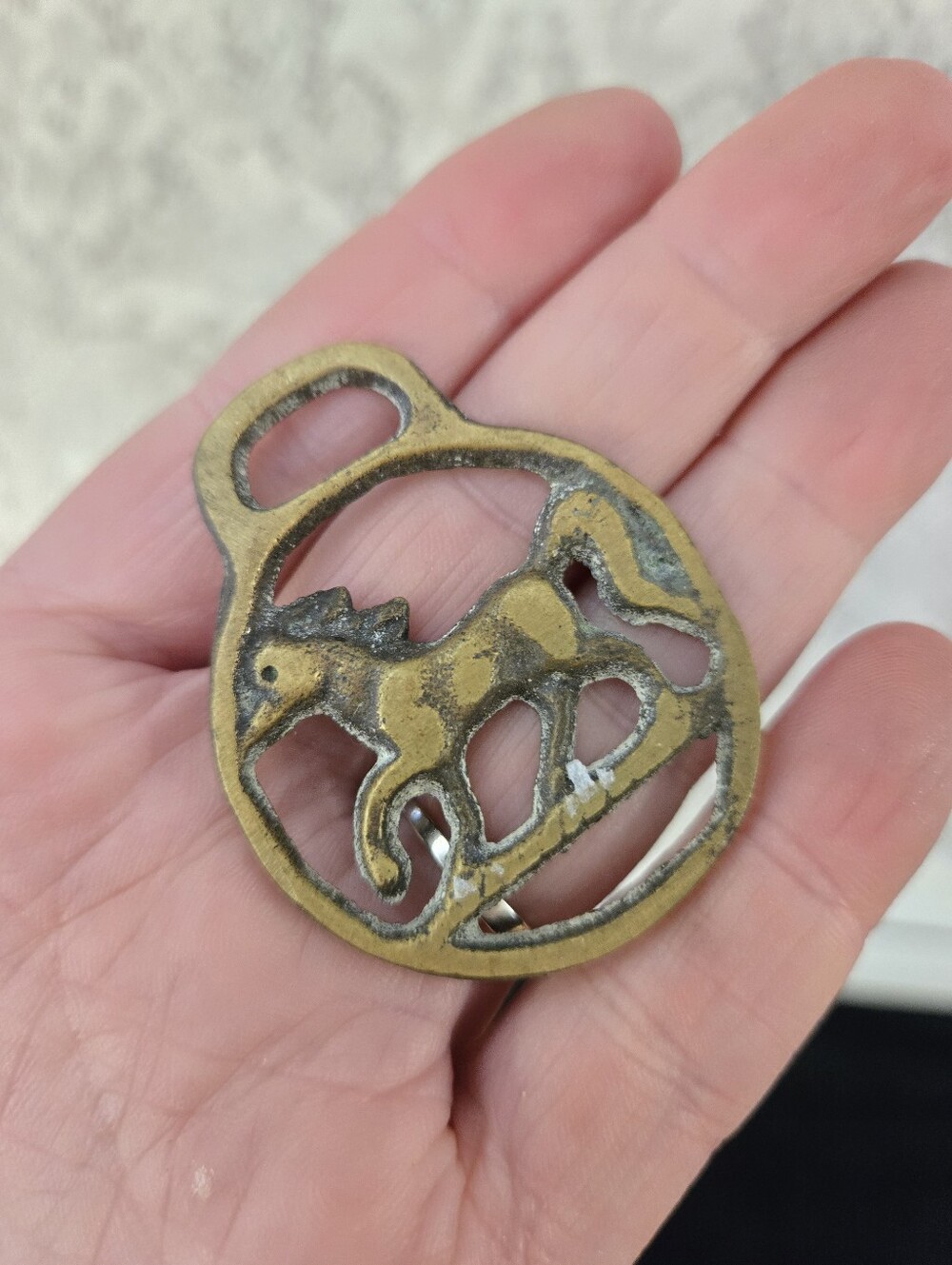 Vintage Brass Horse Harness Medallion Equestrian Decor